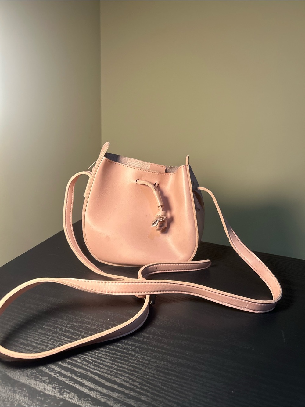 Women's Blush Pink Crossbody Bag - Minimal Drawstring Design